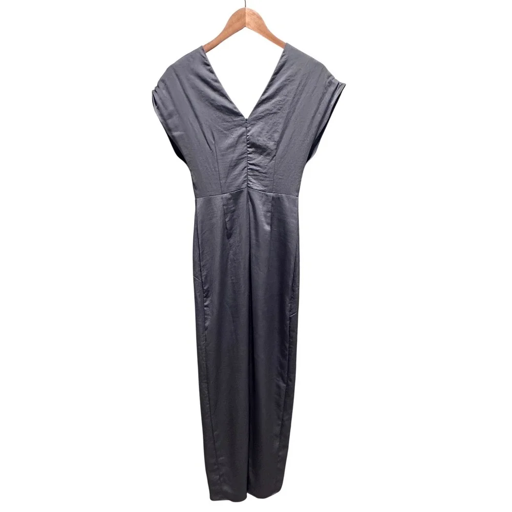 Harlyn Dusty Blue Ruffle Maxi‎ Dress XS Formal Cocktail Bridesmaid - Picture 4 of 11